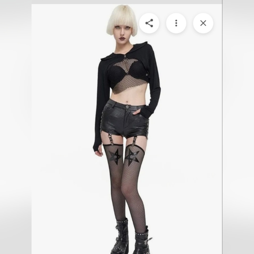 NWT Devil Fashion Pentagram Garter Faux Leather Hot Pants with Fishnets, Small - Picture 2 of 15